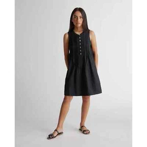 Vestido Quince 100 % lino manga corta botones bolsillos delanteros negro talla pequeña - Imagen 1 de 12