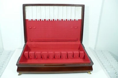 1 винтажный сундук для хранения столовых приборов в стиле ар-деко из грецкого ореха красный войлок 9 слотов 12 ножей - Изображение 1 из 4