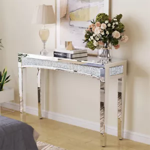 Long Narrow Console Table Hallway Side Table Mirrored Table Luxury Diamond Inlay - Picture 1 of 14