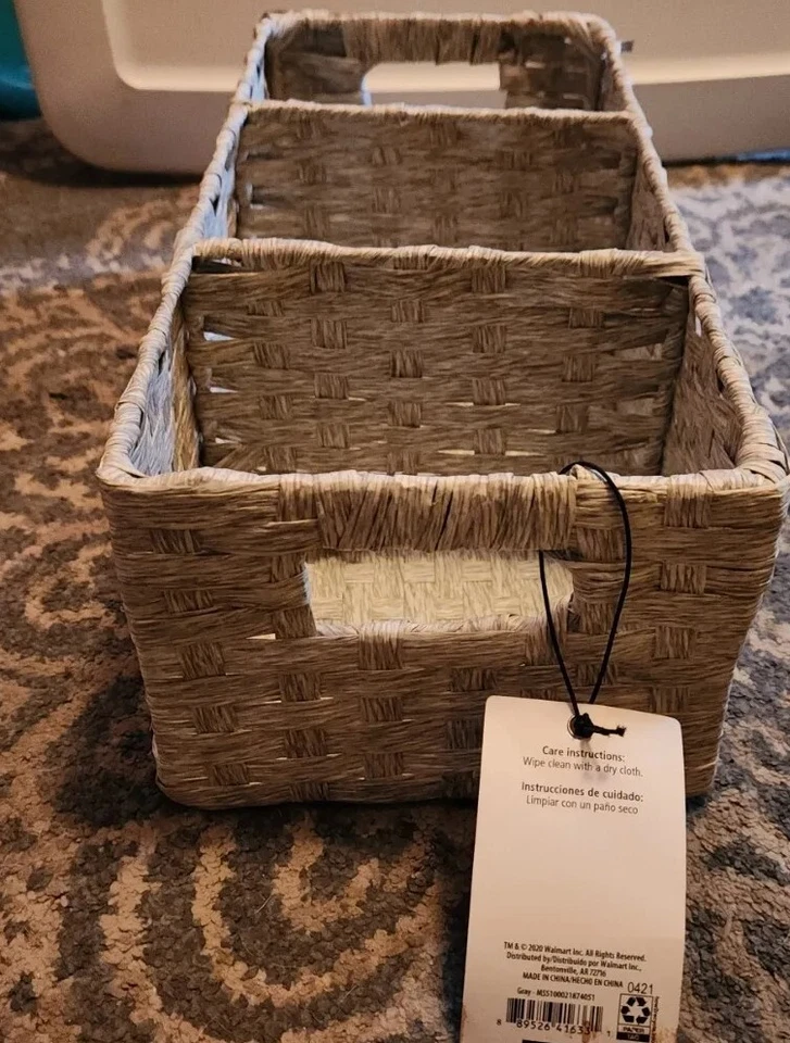 Mainstays 3-Compartment Storage Basket Set With Handles Paper Rope Basket - Grey - Image 1 of 3