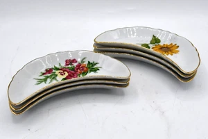 De colección Media Luna Curva Huesos Semillas Cerámica Floral Flor Comedor Elegante Lote 6 - Imagen 1 de 4