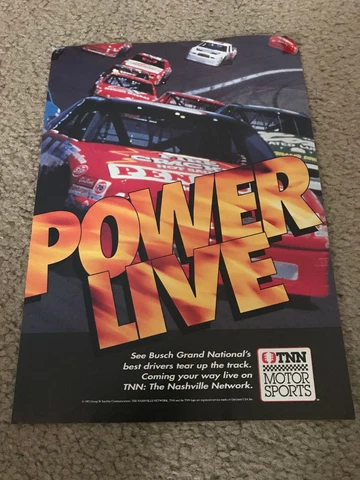 Vintage 1992 NASCAR BUSCH NATIONAL ON TNN Poster Print Ad 1990s "POWER LIVE" Cover