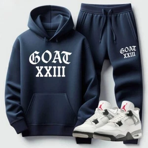 Men's Navy Blue Hoodie Joggers Sweatsuit To Match Air Jordan 4 White Cement - Picture 1 of 7