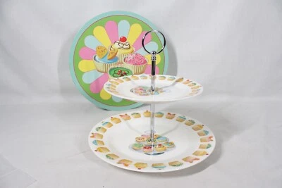 RARE! TEA TIME COLLECTION BY REXINTER 2 TIER CUPCAKE SERVING PLATE NEW IN BOX - Image 1 of 4