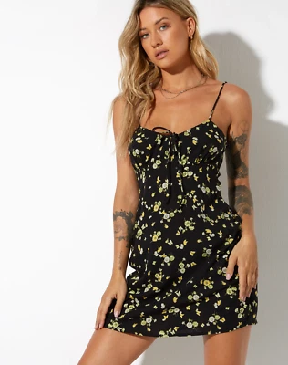 MOTEL ROCKS Kumala Dress in Lemon and Lime Black (MR51)