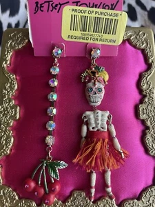 Betsey Johnson Vintage Rio Sugar Skeleton Dia De Los Muertos Mismatch Earrings - Picture 1 of 2