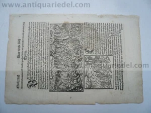 Crete, woodcut, anno 1550, Munster S Woodcut, ORIGINAL WOODCUT  - Picture 1 of 2