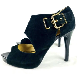 Nine West Black Suede Peep Toe Heels Size 6.5 - Picture 1 of 6