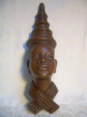 VTG BURWOOD PRODUCTS~ AFRICAN  PRINCESS FIGURAL HEAD~brown`molded resin~19 x5 x4 Cover