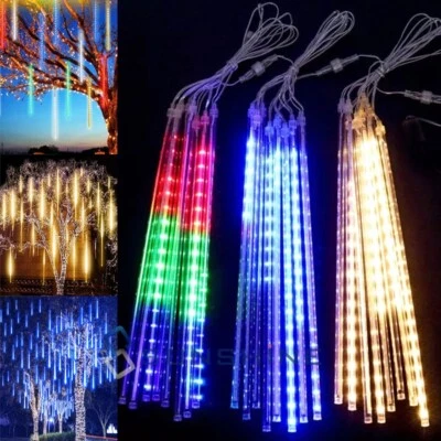 Luces 144 LED solares lluvia de meteoritos Cadena de luces para árbol de Navidad - Image 1 of 4