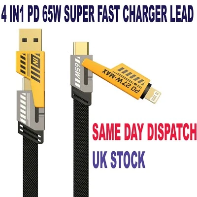 4 in 1 Super Fast Charging 65W PD Charger Lead Cable For All Apple iPhone & iPad - Image 1 of 4