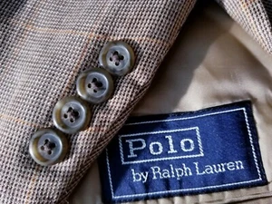39R POLO Ralph Lauren LINEN Orange Brown Micro Check blazer Sport Coat Jacket - Picture 1 of 7