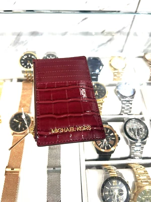 MICHAEL KORS DONNA TOP ZIP PORTA CARTE PORTAMONETE PORTA CARTE PORTAFOGLIO - SANGUE DI BUE - Immagine 1 di 4