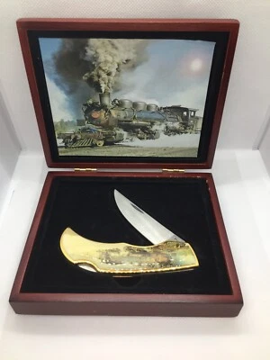"Navaja de bolsillo plegable tren locomotora bloqueo trasero hoja de 3"" acero inoxidable y caja" Foto 1 de 4