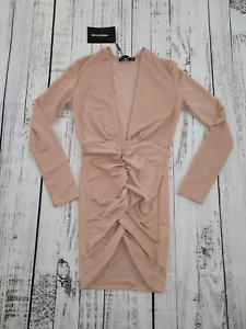 NWT Dusty Rose LS Plunge Ruched Bodycon Dress US Size 6 - Picture 1 of 7