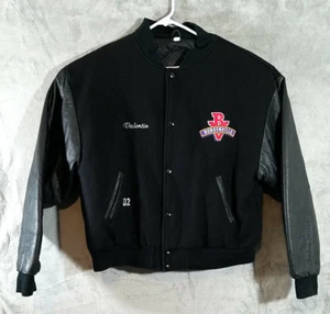 Giacca vintage Burgerville Varsity da uomo media nuova con etichette ristorante pelle lana - Foto 1 di 12