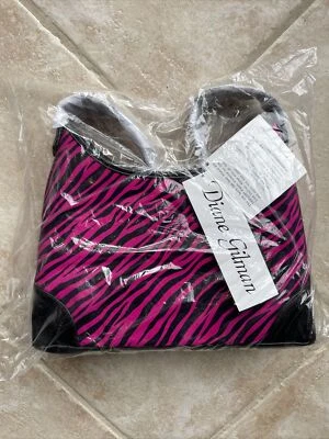 Diane Gilman Black Pink Striped Silk Teflon Protected Tote Bag Purse New Sealed - Image 1 of 4