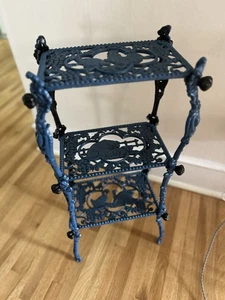 Antique Victorian ERA Cast Iron 3 Tier Plant Stand Table Blue - Picture 1 of 12