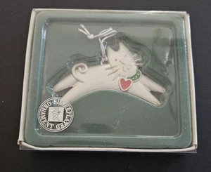 Russ Berrie Wags To Whiskers gatto con cuore Natale argento decorazione natalizia 1990 - Foto 1 di 7