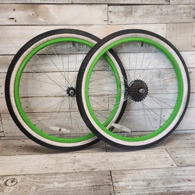 24" Bicycle Green Wheel Set Coaster Brake 2.125" Tire Beach Cruiser Bike - Image 1 of 4