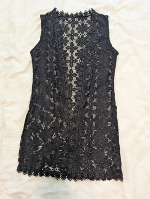NWOT Women Black Lace Sleeveless Vest Cardigan Open Front Size XS - Image 1 of 4