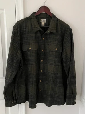 Men's LL Bean XL Wool Plaid Shirt Jacket Green Casual Outdoors Workshirt - Image 1 of 4