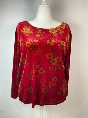 Top para mujer rojo negro terciopelo estampado floral Y2K boho festival talla 1X Judith Hart Foto 1 de 4