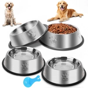 Stainless Steel Dog Bowl, 4 Pack Metal Cat Bowls for Food and Water, Non-Slip... - Picture 1 of 7