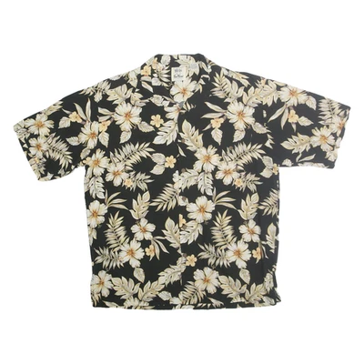 PAU HANA Mens Black & Cream Floral Hawaiian Shirt L Relaxed Fit Cotton Blend - Image 1 of 4