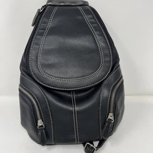 90er Vintage NINE WEST Rucksack schwarz Leder 13x10 - Bild 1 von 12