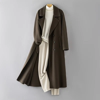Mens 100% Wool Double Breasted Extended Long Trench Coat Overcoat Suit Collar Sz - Image 1 of 4