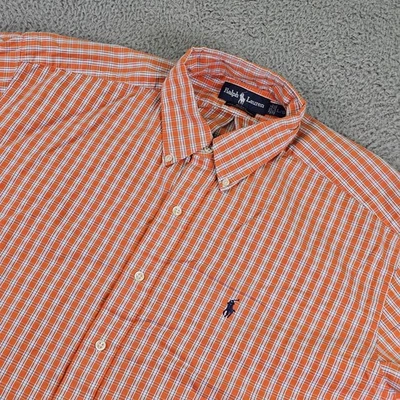 Рубашка мужская Ralph Lauren Blake большая оранжевая клетчатая с коротким рукавом на пуговицах пони - Изображение 1 из 4