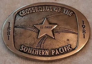 Southern Pacific crossroads  El Paso Texas Belt Buckle 1881-1981 - Picture 1 of 5