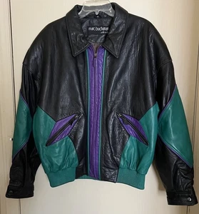 Marc Buchanan Pelle Pelle Vintage Leather Jacket Mens Size 40 Bomber Colorful - Picture 1 of 9