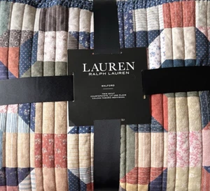 Ralph Lauren Walford Reversible Quilt Twin 70"X 90" Navy/ Multi $180 - Picture 1 of 6