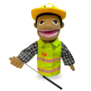 Marioneta de mano de trabajador de 16"" marioneta de felpa con palanca de control de marioneta retráctil - Imagen 1 de 5
