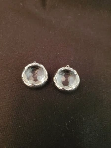 Round Clear Faceted Crystal Hammered Silver Clasp Earring Bead Pair 20 mm(13602) - Picture 1 of 4