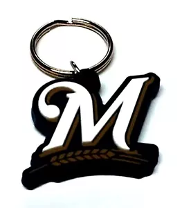 MILWAUKEE BREWERS KEYCHAIN LOGO SOFT PLASTIC LICENSED MLB CHARM ORNAMENT PULL - Picture 1 of 2