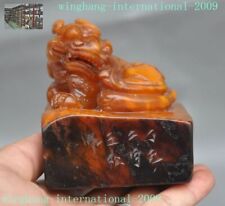 rare Old China natural Shoushan Stone Hand-Carved Foo Dog Lion Statue seal Stamp
