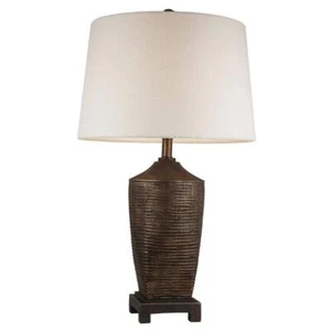 HomeRoots Bedside Table Lamp 30" 1-Light 3-Way Switch, Fabric Drum-Shade Bronze - Picture 1 of 4
