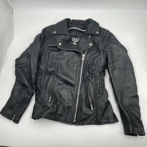 True Element Women's Premium Braided Motorcycle Leather Jacket, Black, Med - Bild 1 von 4