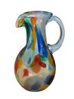 Vintage Mexican Confetti Hand Blown Art Glass Pitcher Mexico Rainbow Vase Vase