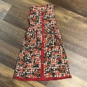 April Cornell Christmas dress‎ girls size 9/10 red gingham plaid with poinsettia