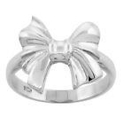 Sterling Silver Ribbon Bow Ladies Ring, High Polished Flawless Quality