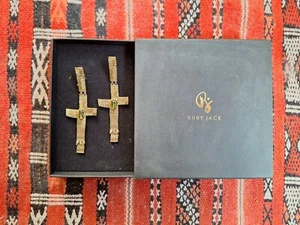 Ruby Jack RRP £180 Sold Out Rare Cross The Mathema Earrings Brass Dangle Cross - Picture 1 of 13