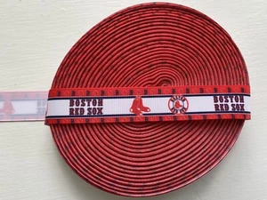 5 YARDS of BOSTON RED SOX MLB Baseball 7/8" Printed Grosgrain Ribbon - Picture 1 of 3