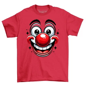 Big Smile Face Red Nose Novelty Funny T-Shirt Adults & Kids Comedy Tee Shirt - Picture 1 of 16