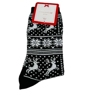 Neu Charter Club Damen Urlaub schwarze Hirsche Schneeflocke Crew-Socken Gr. 9-11 neu mit Etikett - Bild 1 von 7