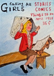 ACEO Original - Portada de Revista Niña Perro - Acuarela 2.5 x 3.5 Firmada - Imagen 1 de 4