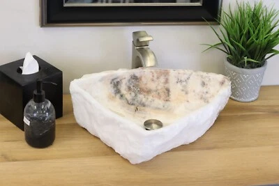 Fregadero de baño de piedra de ónix, lavabo hecho a mano de ónix blanco, fregaderos sobre encimera Foto 1 de 4